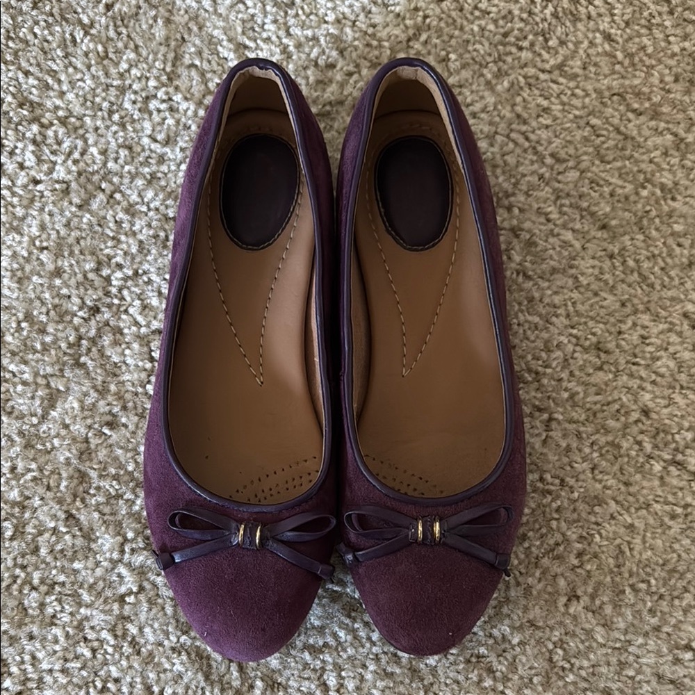 Purple Suede Ballet Flats with Bow